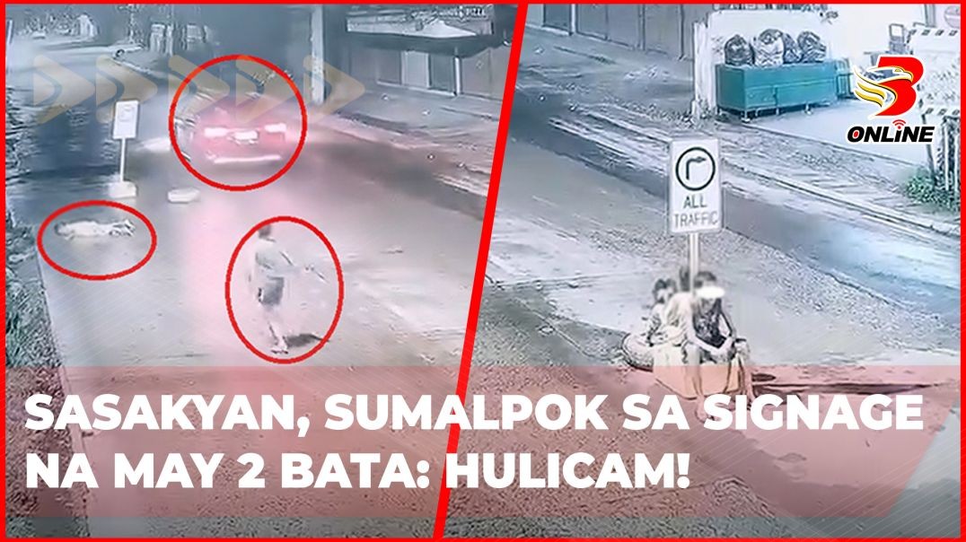 Sasakyan, sumalpok sa signage na may 2 bata; Hulicam!
