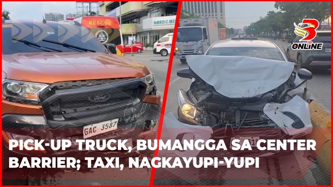 Pick-up truck, bumangga sa center barrier; taxi, nagkayupi-yupi